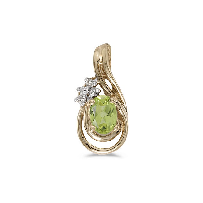 14k Yellow Gold Oval Peridot And Diamond Teardrop Pendant