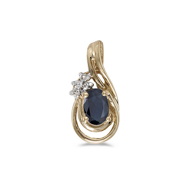 14k Yellow Gold Oval Sapphire And Diamond Teardrop Pendant