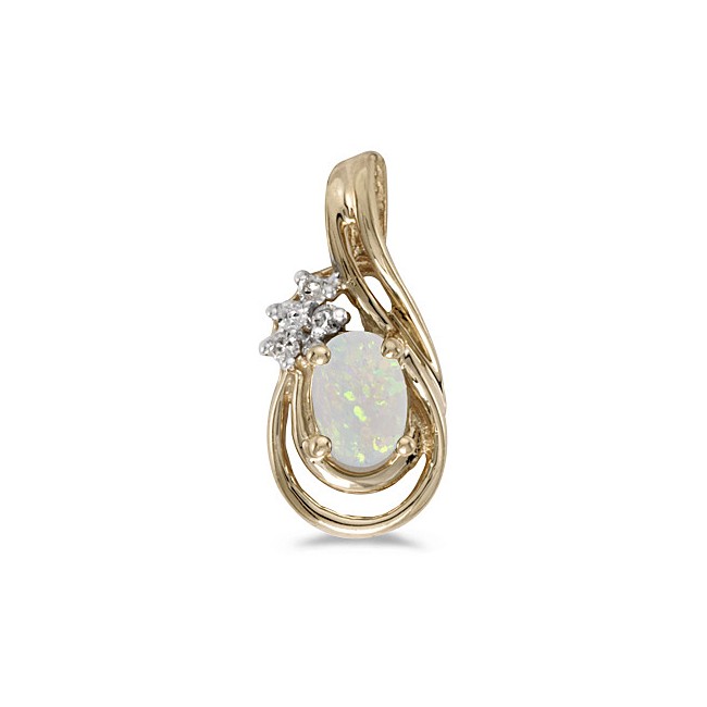 14k Yellow Gold Oval Opal And Diamond Teardrop Pendant