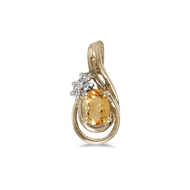 14k Yellow Gold Oval Citrine And Diamond Teardrop Pendant