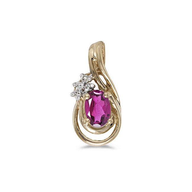 14k Yellow Gold Oval Pink Topaz And Diamond Teardrop Pendant