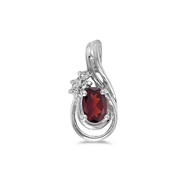 14k White Gold Oval Garnet And Diamond Teardrop Pendant