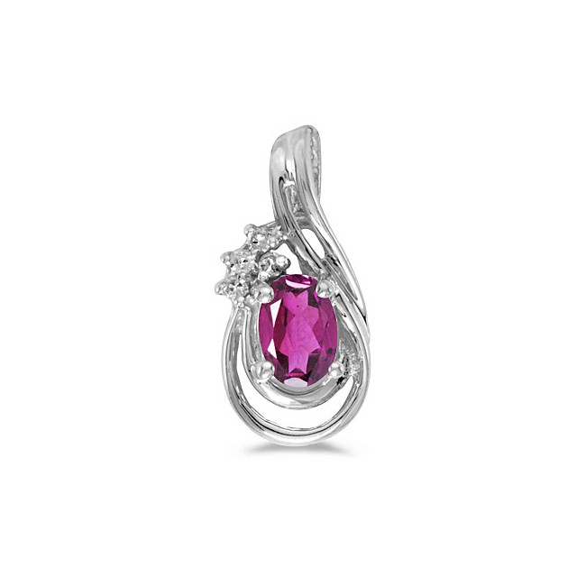 14k White Gold Oval Pink Topaz And Diamond Teardrop Pendant