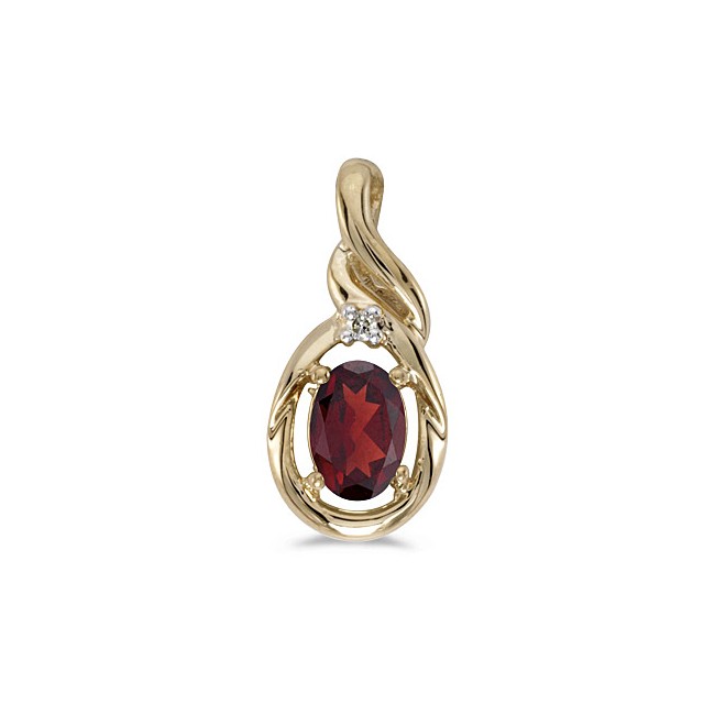 14k Yellow Gold Oval Garnet And Diamond Pendant