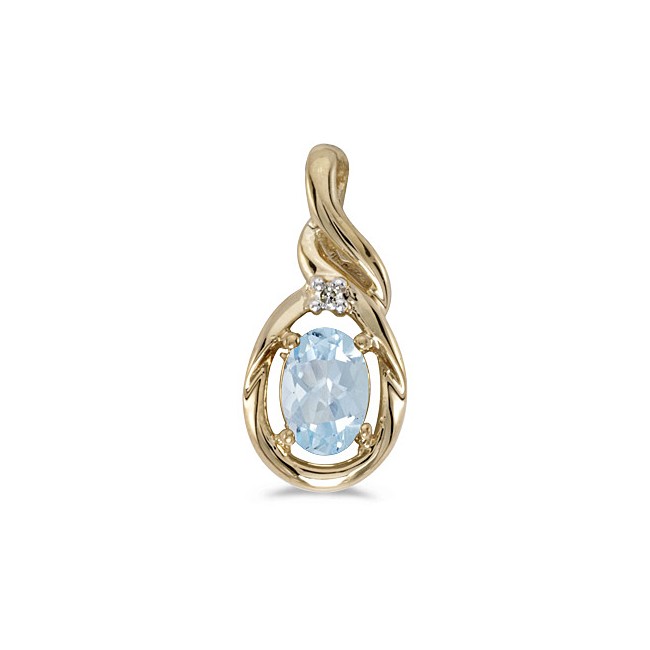 14k Yellow Gold Oval Aquamarine And Diamond Pendant