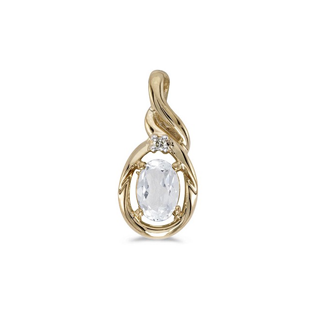 14k Yellow Gold Oval White Topaz And Diamond Pendant