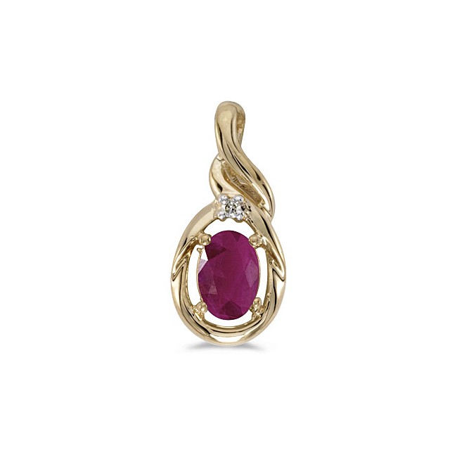 14k Yellow Gold Oval Ruby And Diamond Pendant