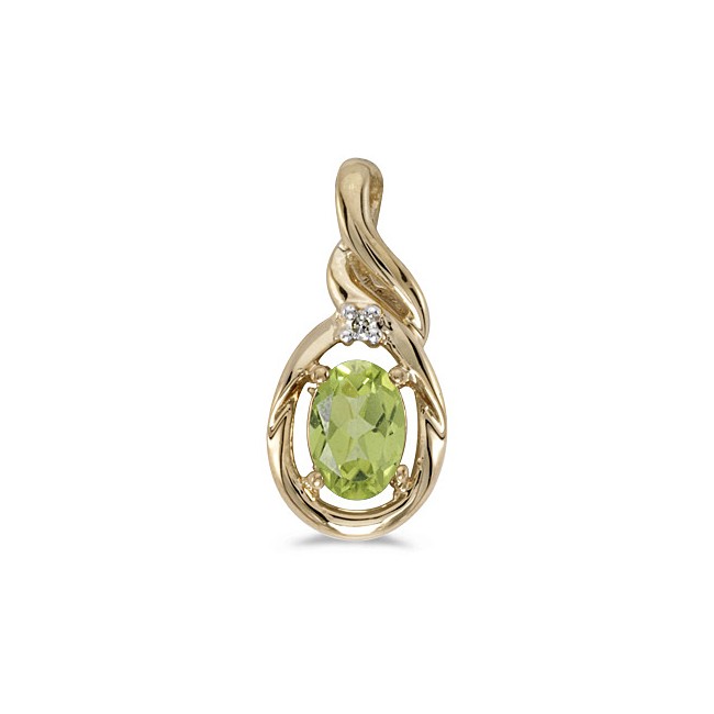 14k Yellow Gold Oval Peridot And Diamond Pendant