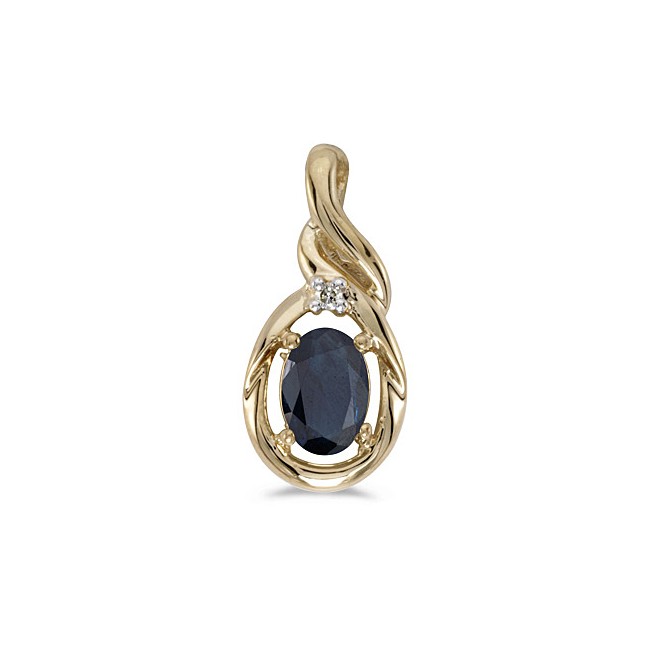 14k Yellow Gold Oval Sapphire And Diamond Pendant