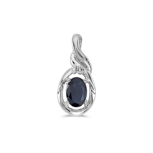 14k White Gold Oval Sapphire And Diamond Pendant