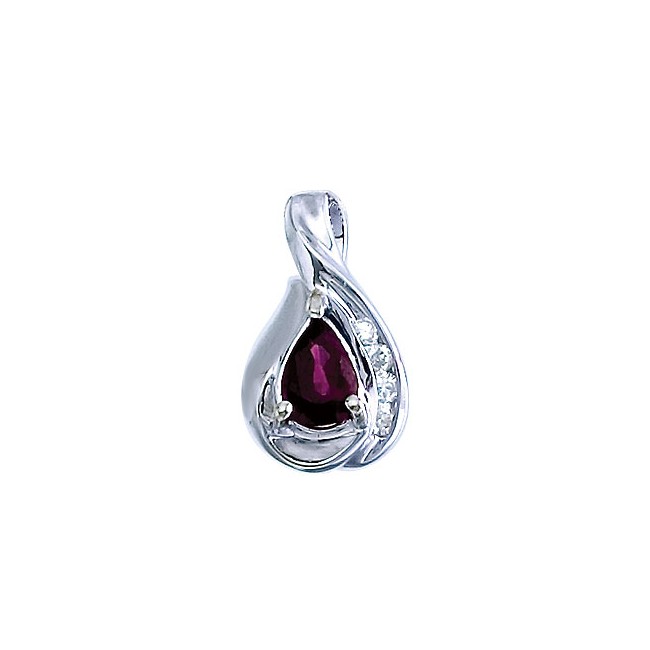 14K White Gold Pear Ruby and Diamond Pendant
