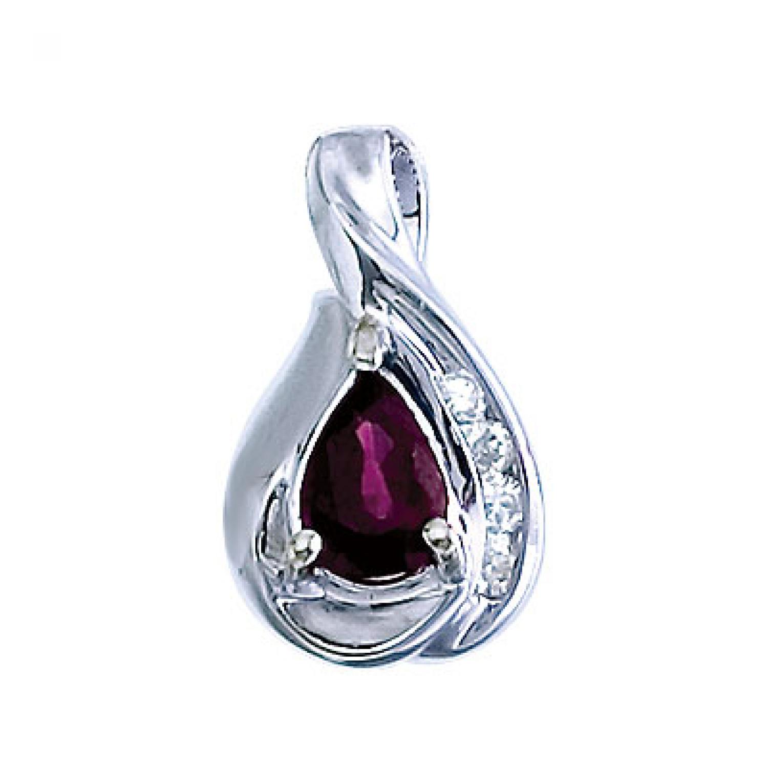 14K White Gold Pear Ruby and Diamond Pendant