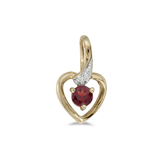 10k Yellow Gold Round Garnet And Diamond Heart Pendant