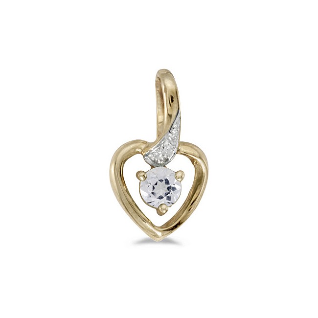 10k Yellow Gold Round White Topaz And Diamond Heart Pendant