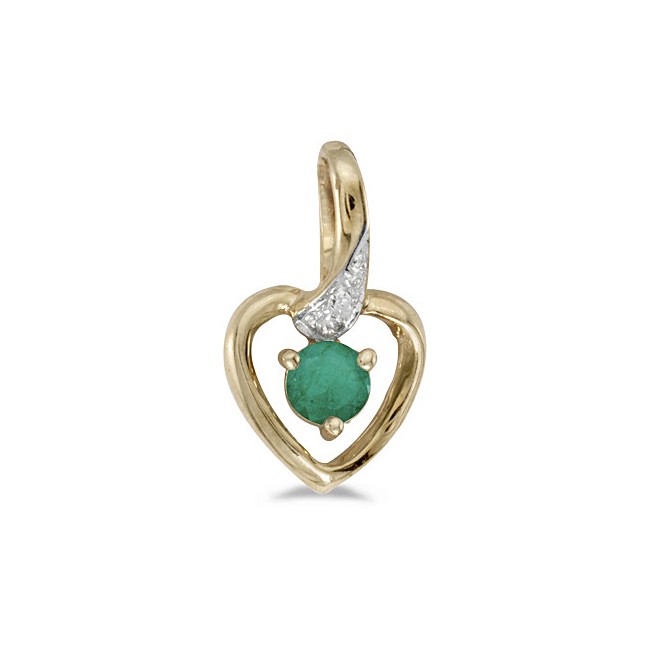 10k Yellow Gold Round Emerald And Diamond Heart Pendant