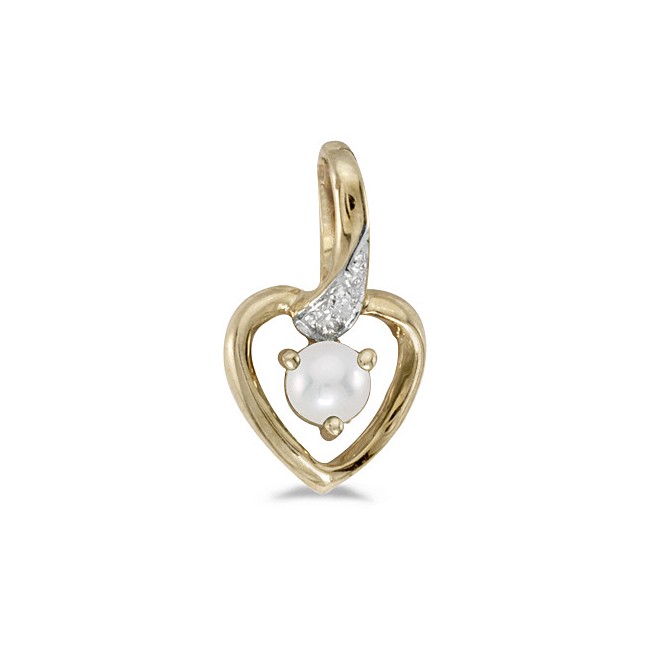 10k Yellow Gold Pearl And Diamond Heart Pendant