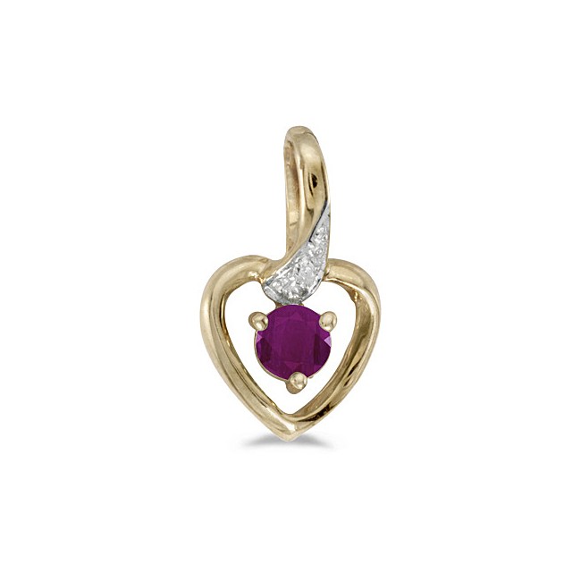 10k Yellow Gold Round Ruby And Diamond Heart Pendant