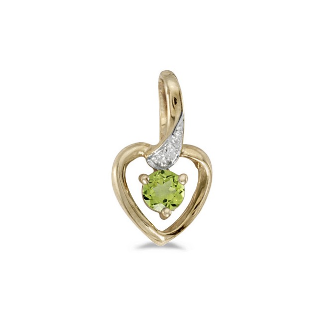 10k Yellow Gold Round Peridot And Diamond Heart Pendant