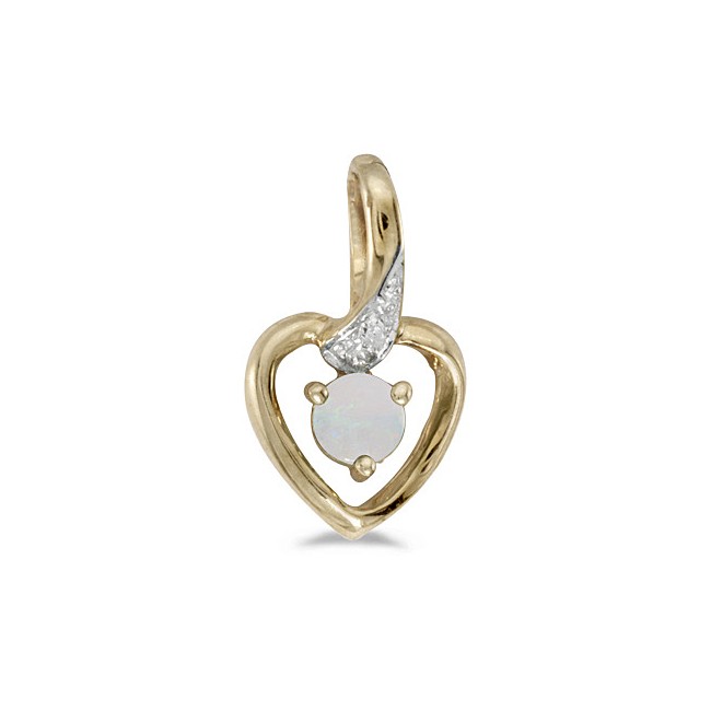 10k Yellow Gold Round Opal And Diamond Heart Pendant