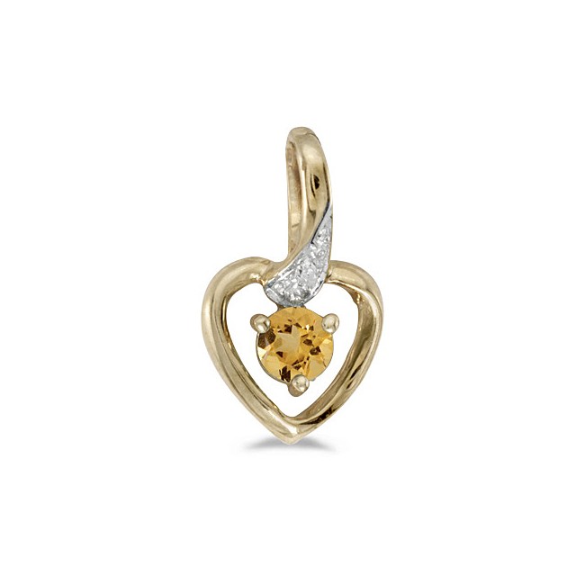 10k Yellow Gold Round Citrine And Diamond Heart Pendant