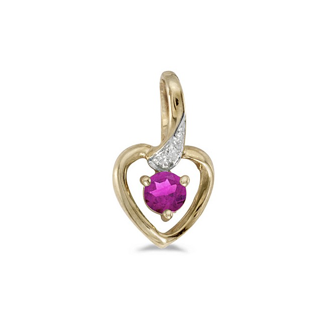 10k Yellow Gold Round Pink Topaz And Diamond Heart Pendant