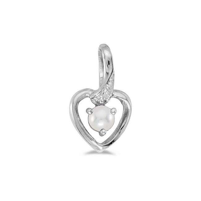 10k White Gold Pearl And Diamond Heart Pendant