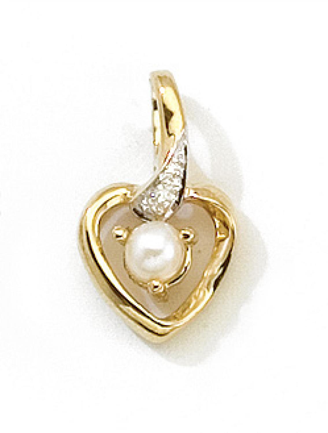 14k Yellow Gold Pearl And Diamond Heart Pendant