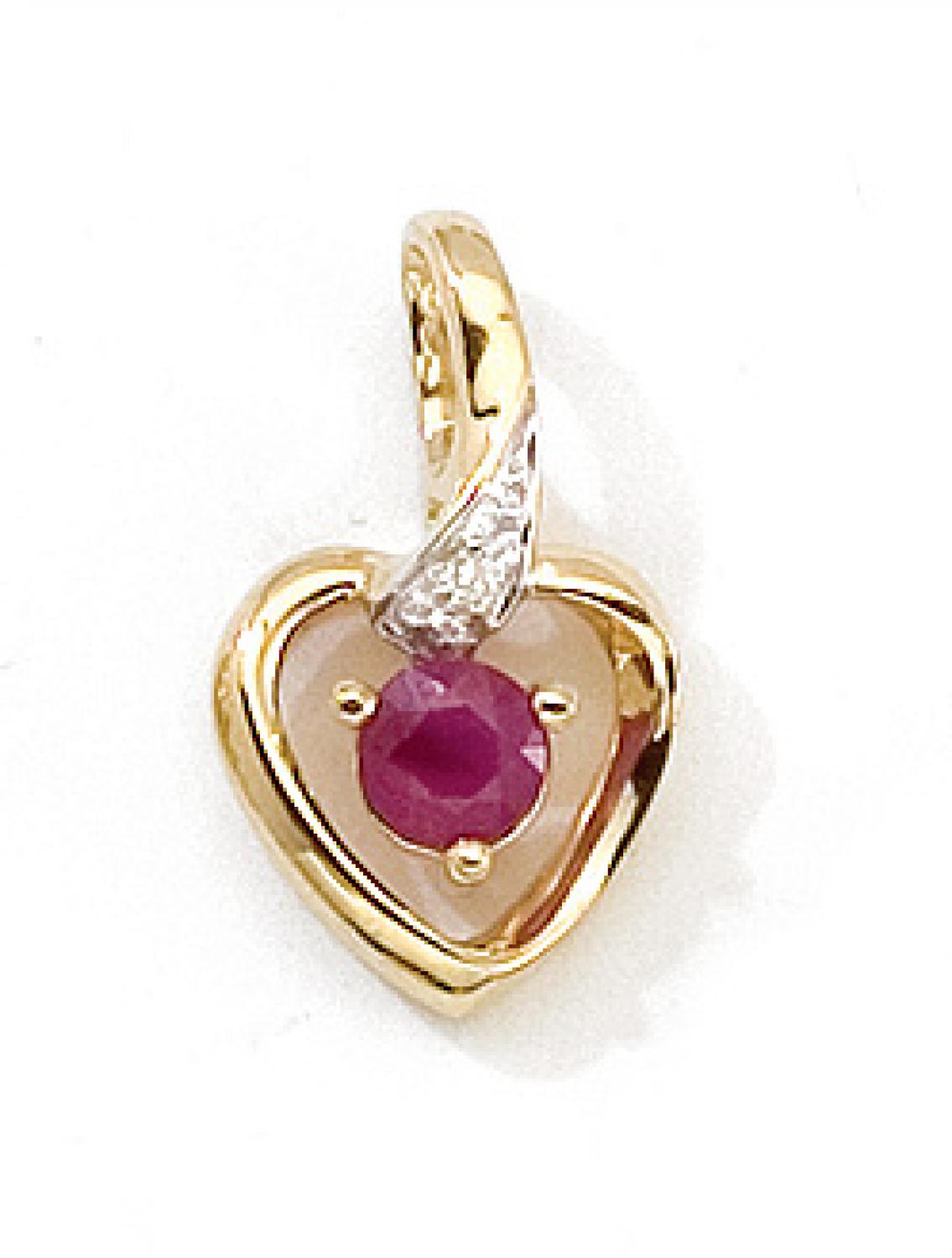 14k Yellow Gold Round Ruby And Diamond Heart Pendant