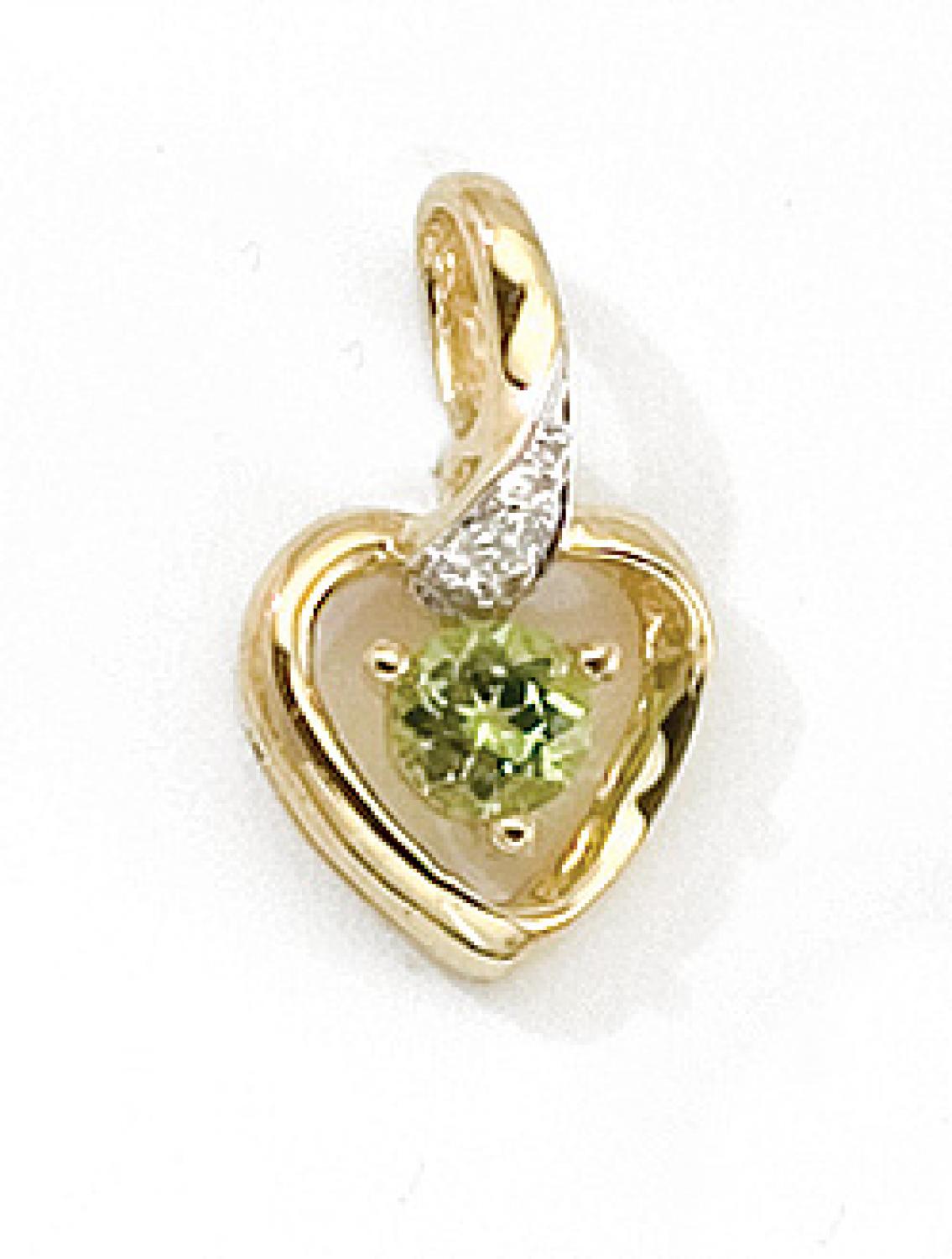 14k Yellow Gold Round Peridot And Diamond Heart Pendant