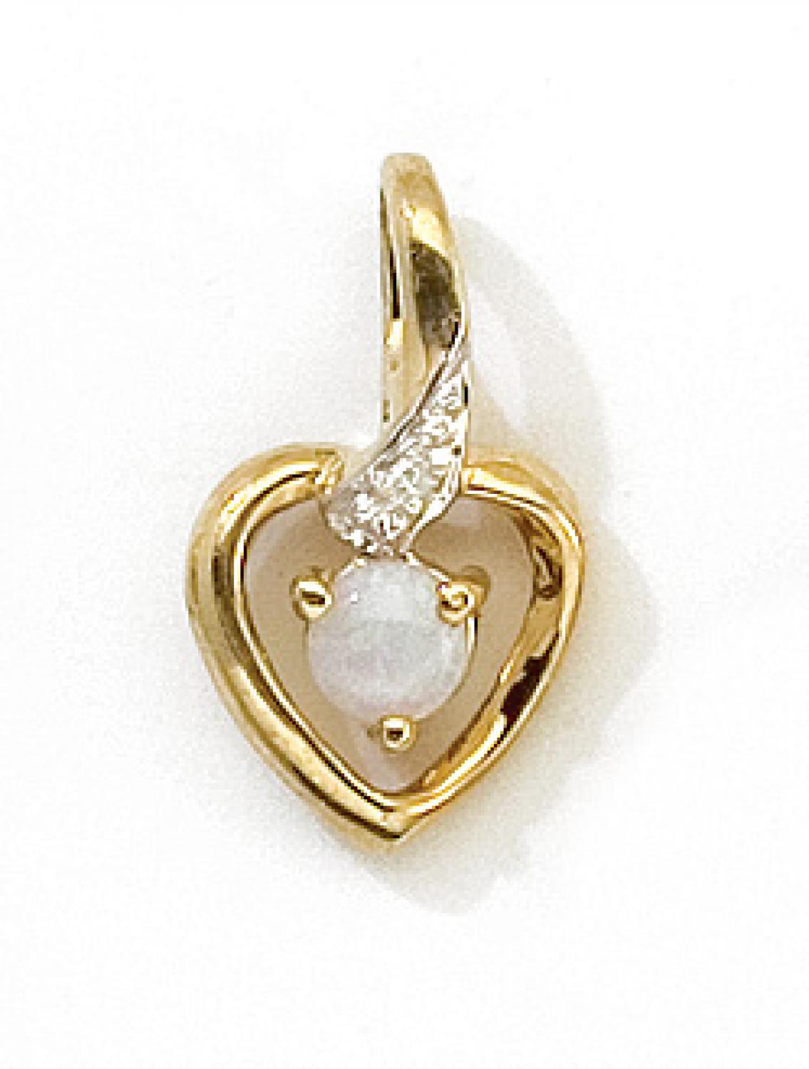 14k Yellow Gold Round Opal And Diamond Heart Pendant