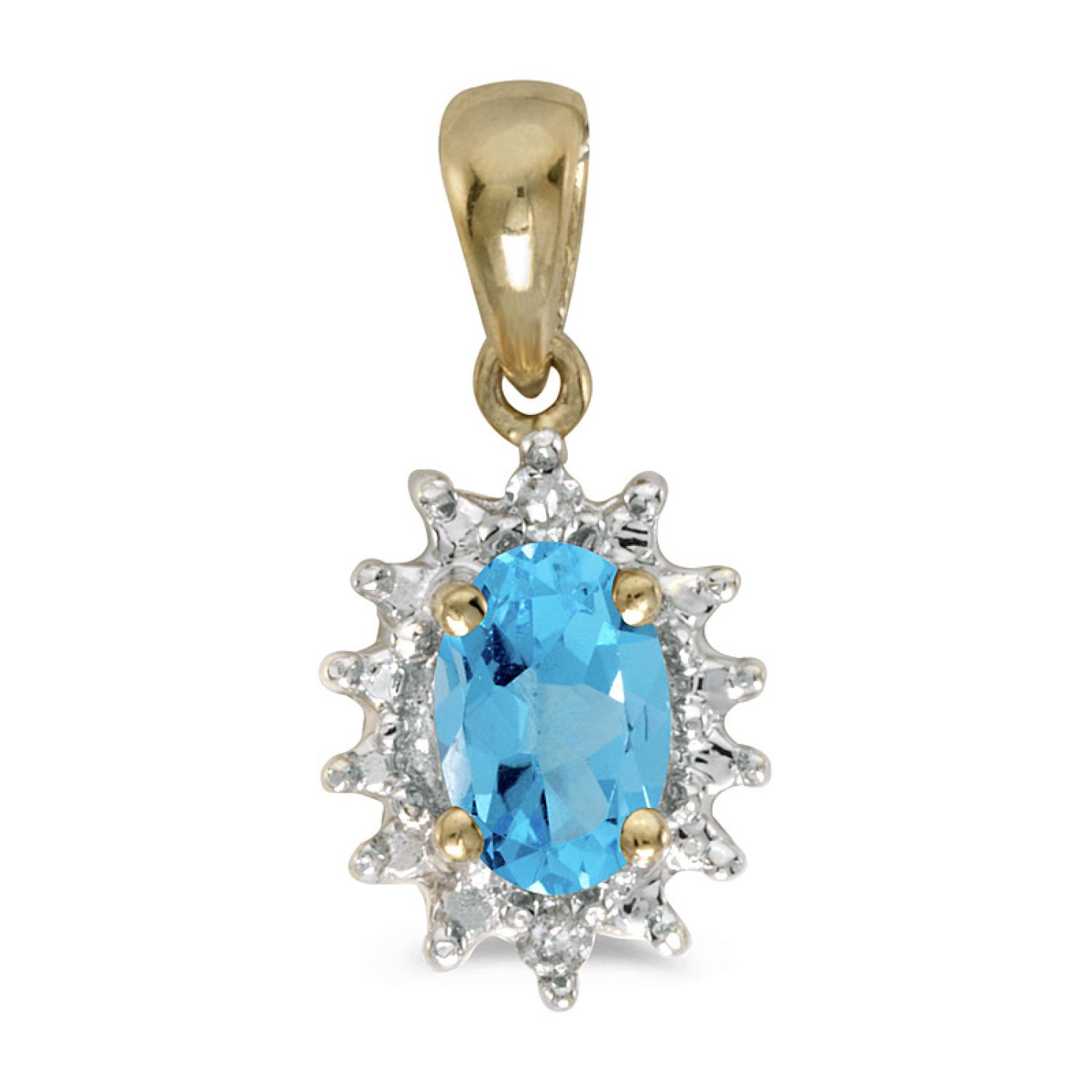 14K Rose Gold Blue Topaz and Diamond Oval Pendant