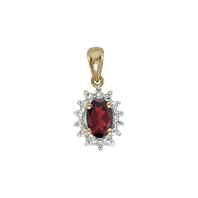 14k Yellow Gold Oval Garnet And Diamond Pendant