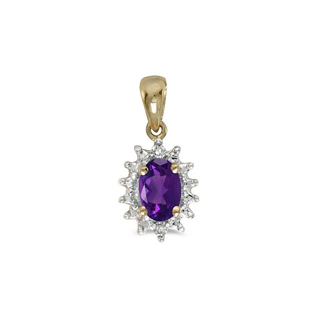 14k Yellow Gold Oval Amethyst And Diamond Pendant