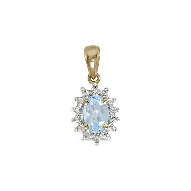 14k Yellow Gold Oval Aquamarine And Diamond Pendant