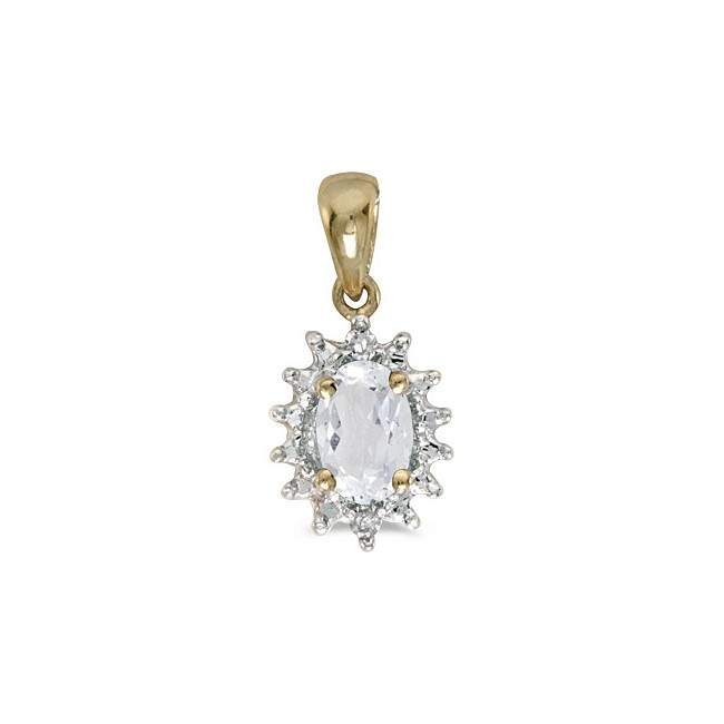 14k Yellow Gold Oval White Topaz And Diamond Pendant