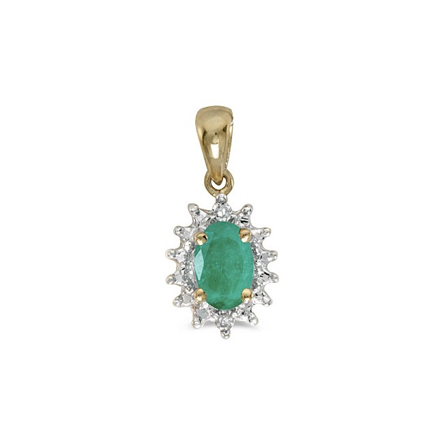 14k Yellow Gold Oval Emerald And Diamond Pendant