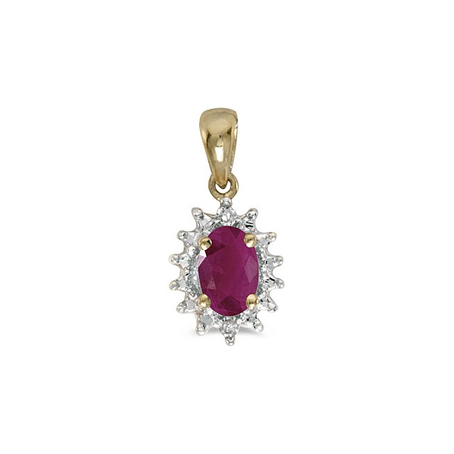 14k Yellow Gold Oval Ruby And Diamond Pendant