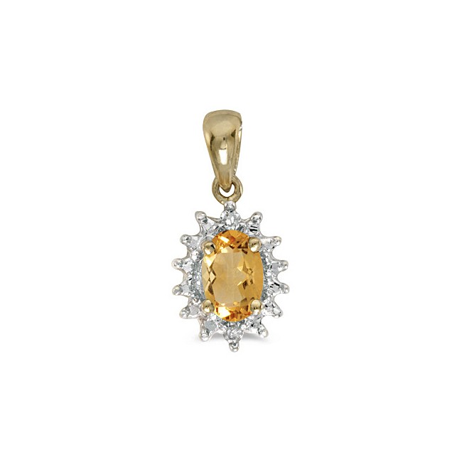 14k Yellow Gold Oval Citrine And Diamond Pendant