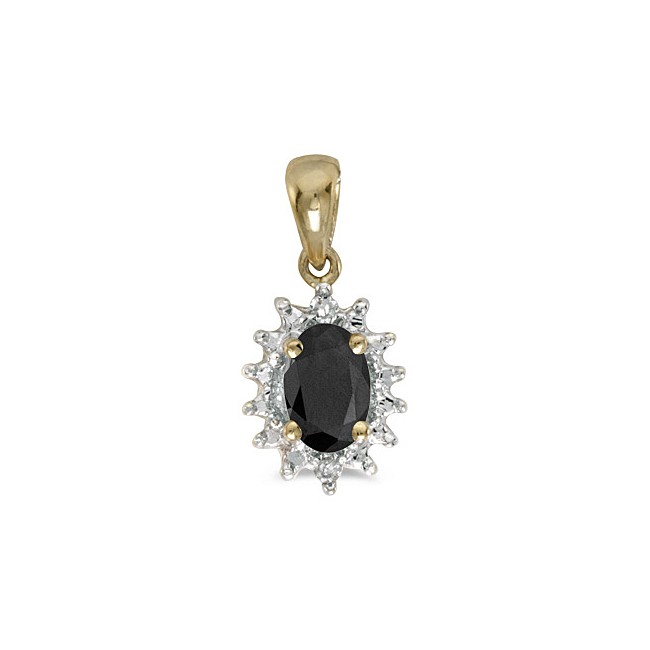 14k Yellow Gold Oval Onyx And Diamond Pendant