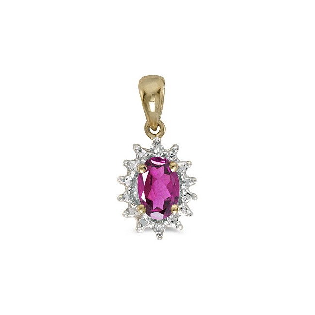 14k Yellow Gold Oval Pink Topaz And Diamond Pendant