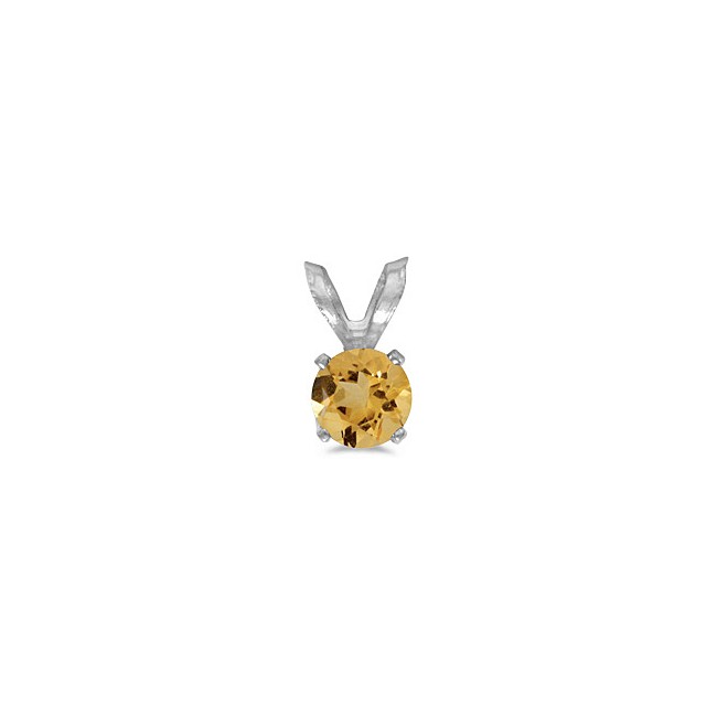 14k White Gold Round Citrine Pendant