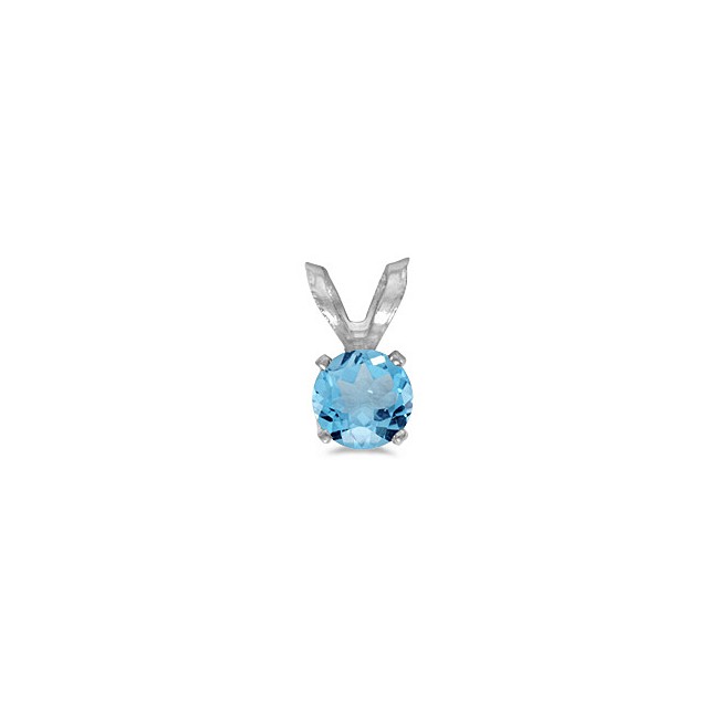 14k White Gold Round Blue Topaz Pendant