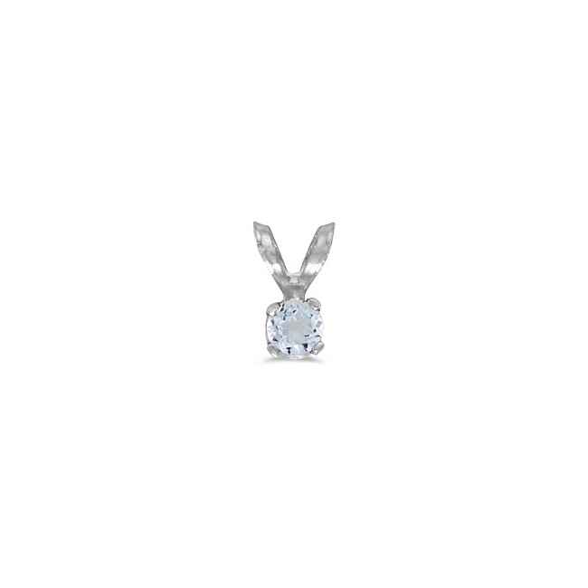 14k White Gold Round Aquamarine Pendant