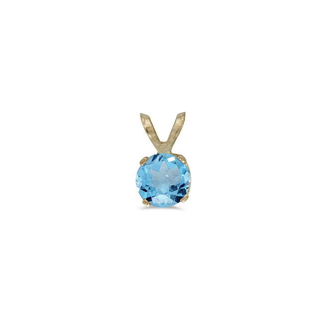 14k Yellow Gold Round Blue Topaz Pendant