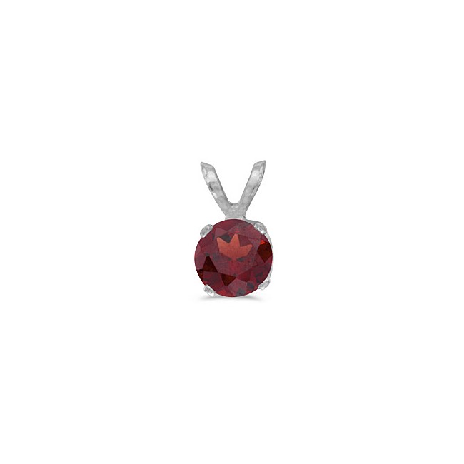 14k White Gold Round Garnet Pendant