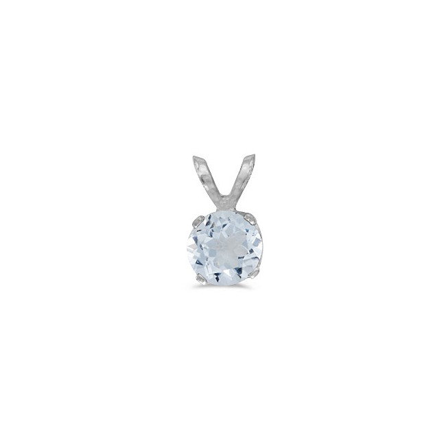 14k White Gold Round Aquamarine Pendant