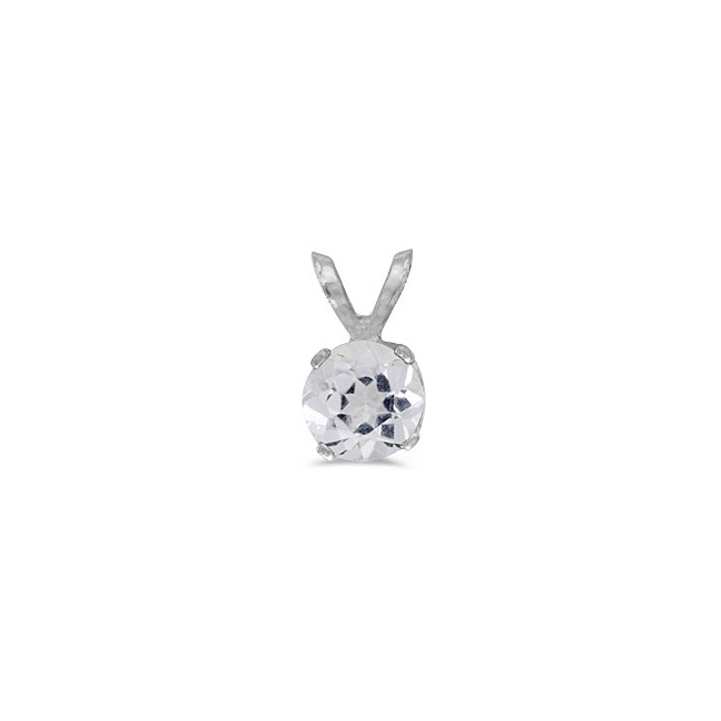 14k White Gold Round White Topaz Pendant