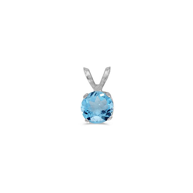 14k White Gold Round Blue Topaz Pendant