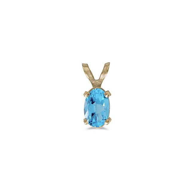 14k Yellow Gold Oval Blue Topaz Pendant