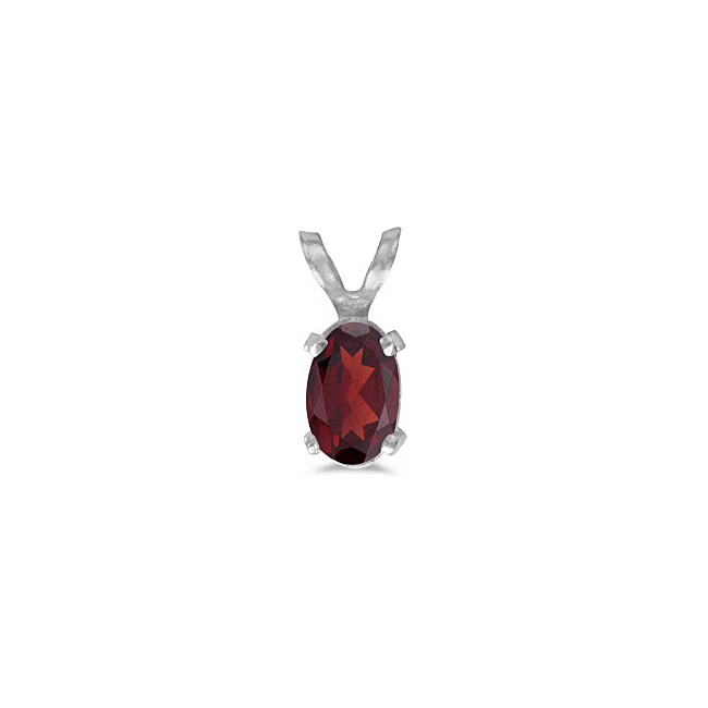 14k White Gold Oval Garnet Pendant